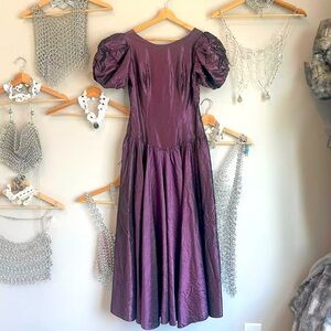 True vintage metallic purple 80s prom dress